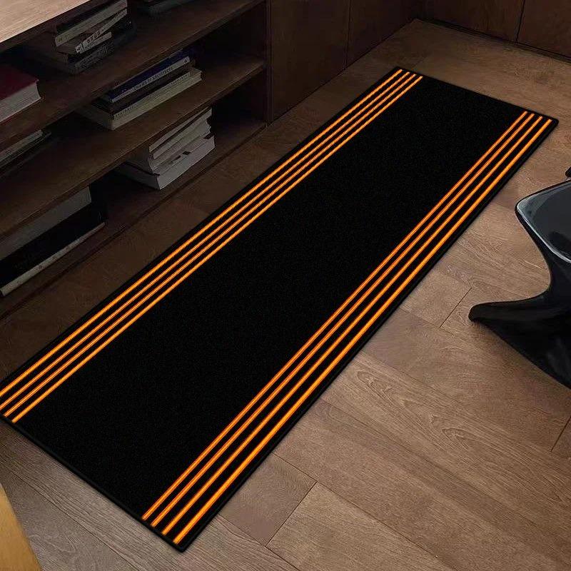 Alfombras Largas Rayadas Negras y Naranjas Decoración de Pasillo Nórdico Alfombrillas de Suelo Fáciles de Limpiar y Lavables Alfombra para Sala de Estar Hall Escaleras del Hogar