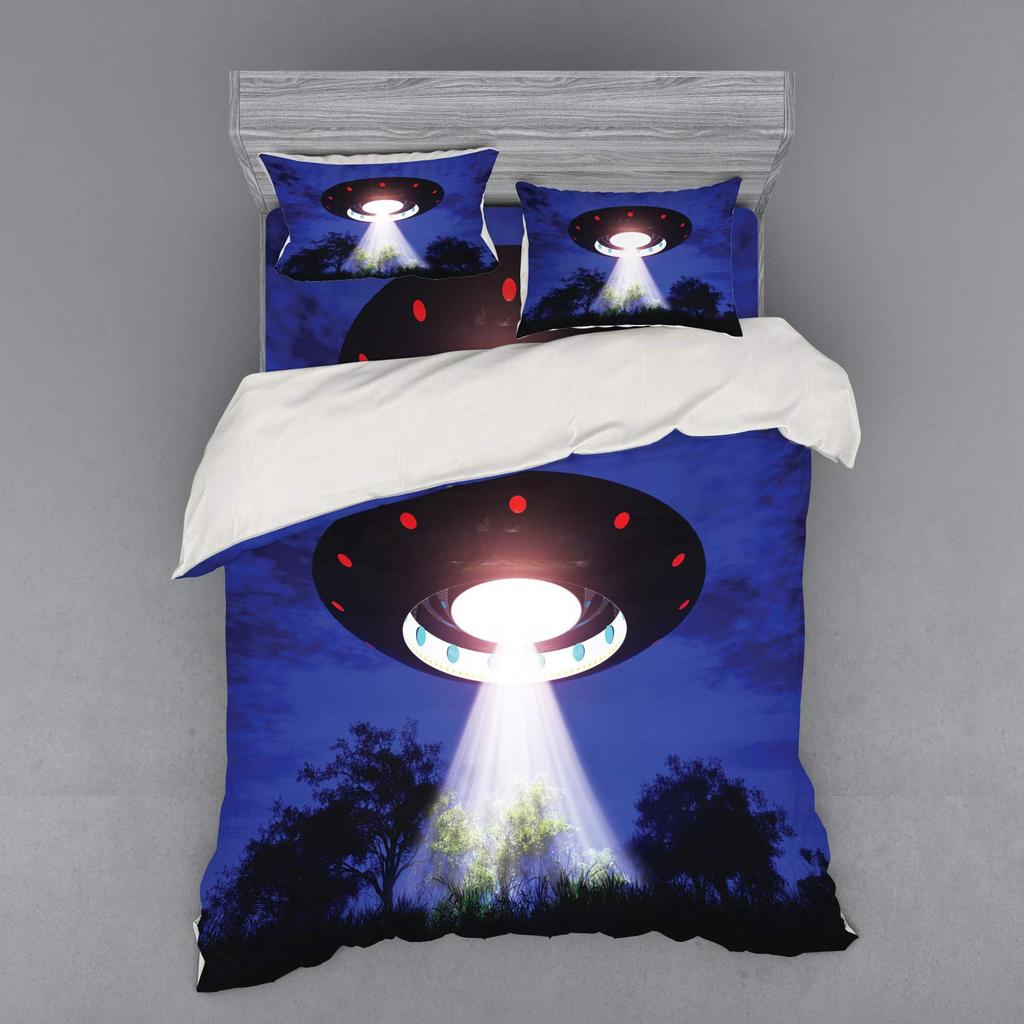 UFO Duvet Cover Set for Kids Boys Girls Teens Queen Lightweight Quilt Cover Outer Space Theme Bedding Set Bedroom Decor No Quilt