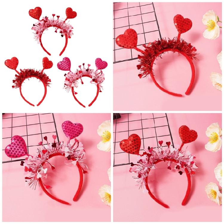 Banquet Prom Party Hairband Woman Valentines Headband Heart Tinsel Headband