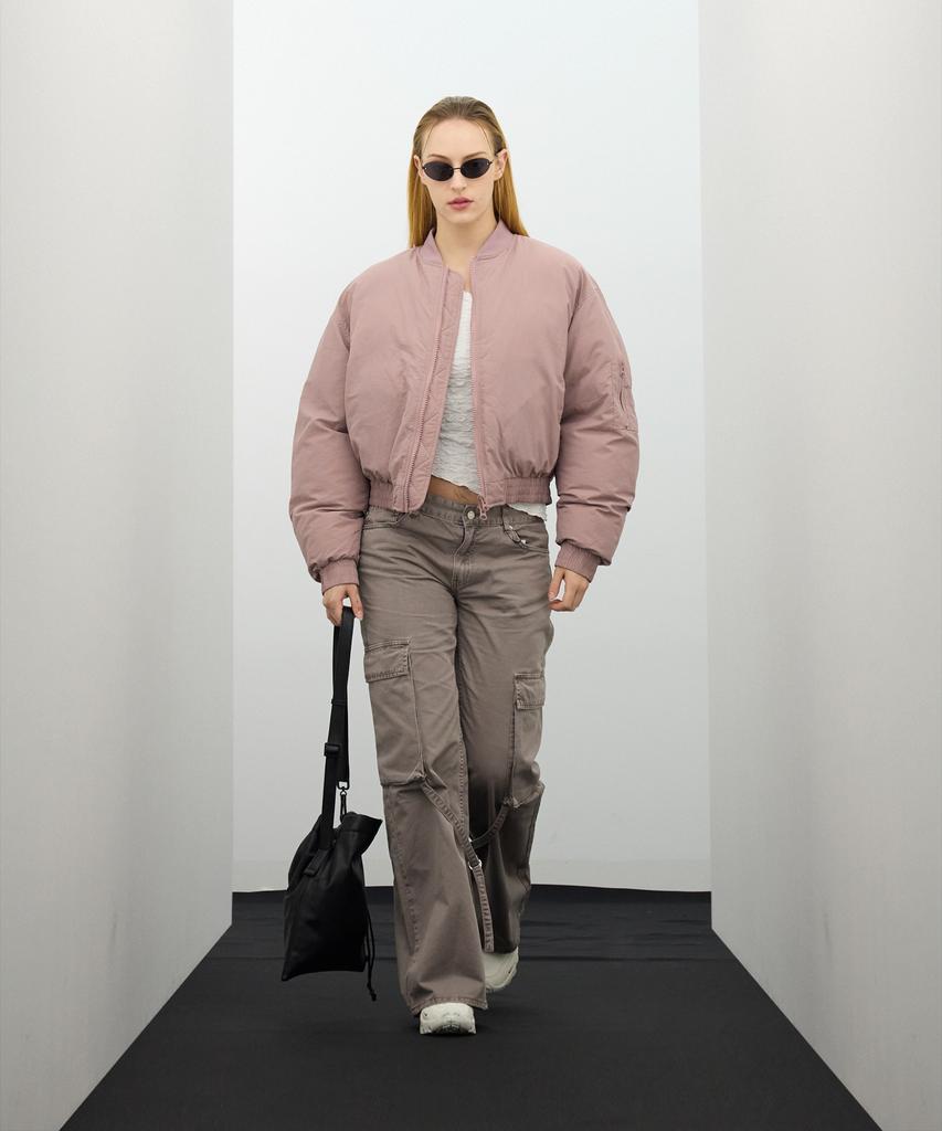 Ironyporno Whiteline 86-Iro300 Padded Ma-1 Oversized Short Padded Jacket Deep Pink