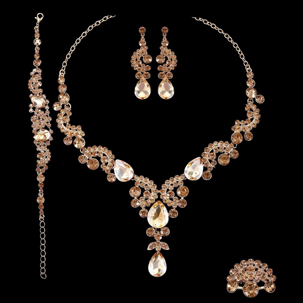 

2026 Exquisite Bridal Jewelry Two-piece Set, Performance Party Dress, Wedding Clavicle Necklace, Earrings Jewelry Set 45CM шампанського