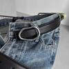 Black Metal Versatile Belt With Designer Irregular Texture And Smooth Buckle For Casual Outfits