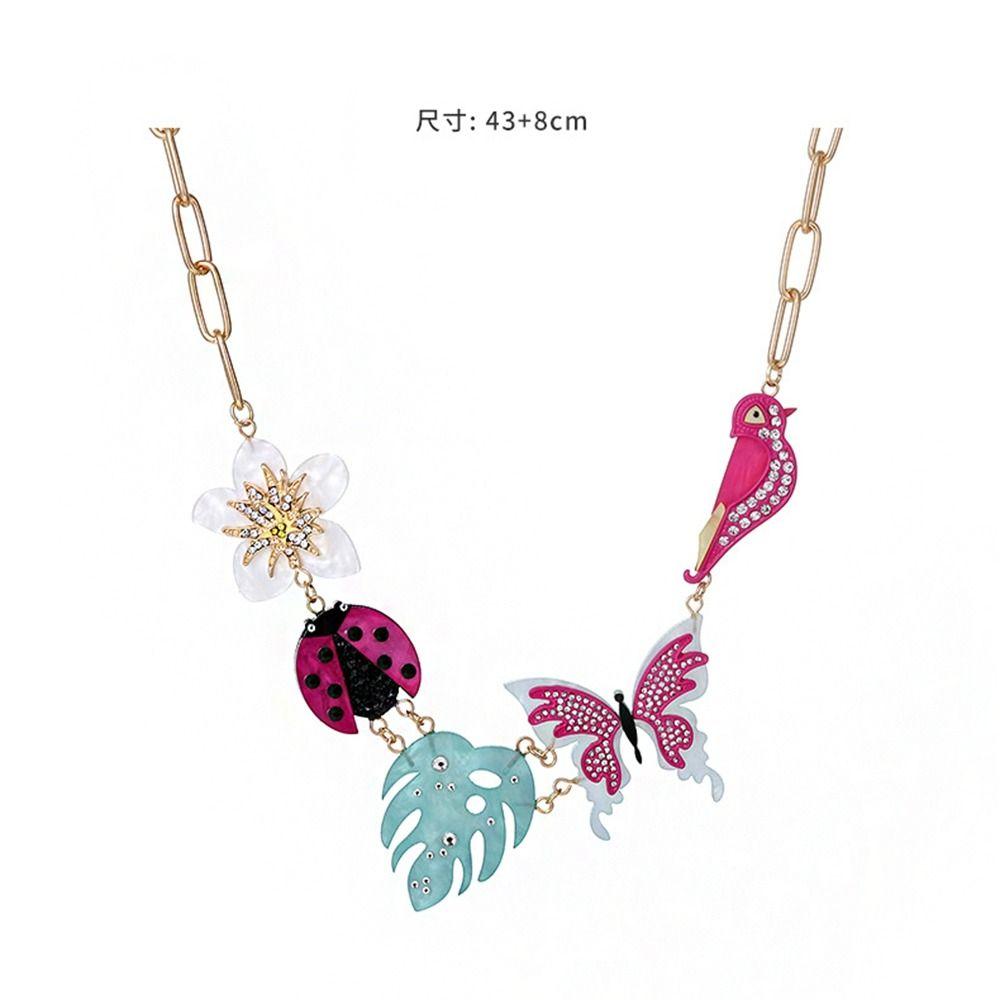 Insects Acrylic Flower Necklace Butterfly Flower Clavicle Chain Colorful Rhinestone Necklace  Gift