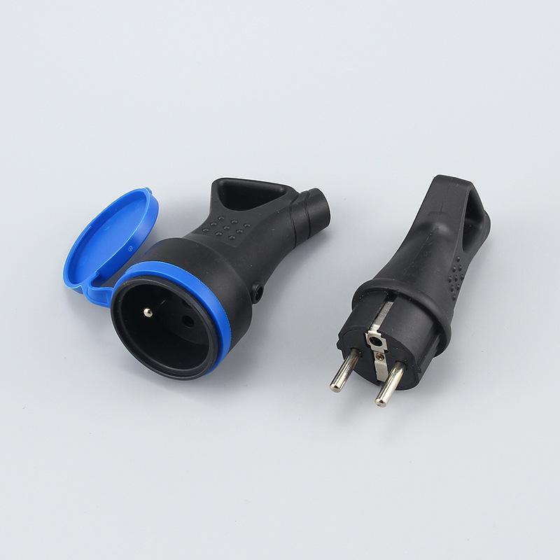 Black & White French/German Standard Detachable Elbow Power Plug with Wiring Assembly