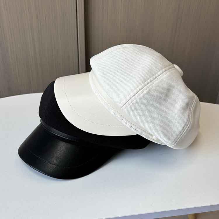 New British Retro Fashion Painter Hat Short Brim Leather Cap Women's Autumn and Winter Face Small Painter Hat