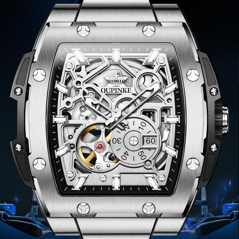 OUPINKE Hollow Barrel Mekanik Saat Moda Silikon Su Geçirmez Erkek Saati Erkek Saati