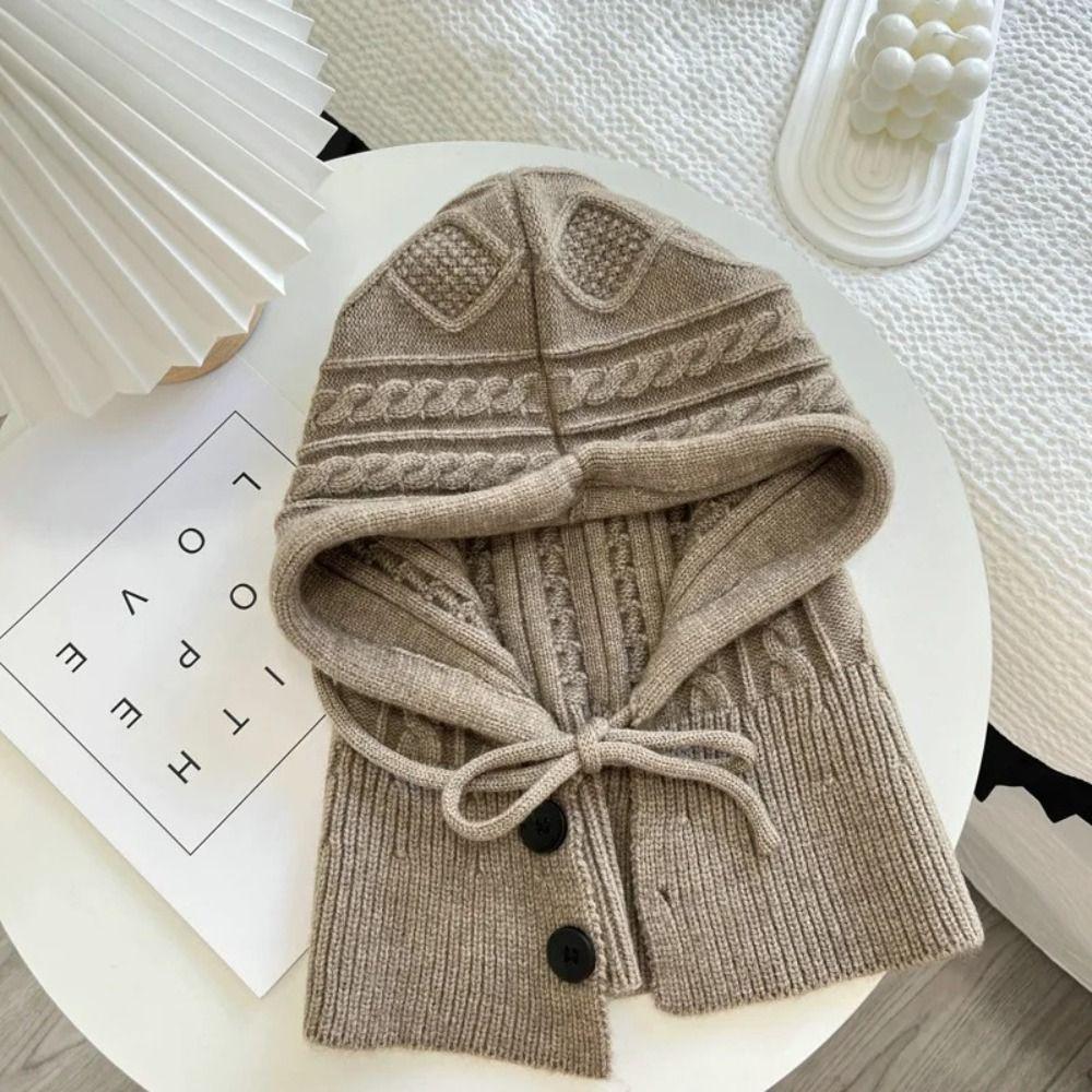Ear Protection Knitted Hooded Caps One-Piece Neck Warmer Pullover Hat Winter Balaclava Hat
