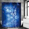 Blå Fjäril Sjö Vatten Fantasi Duschdraperi, Badrum Dekorativt Duschdraperi, Vattentätt Duschdraperi med Krokar