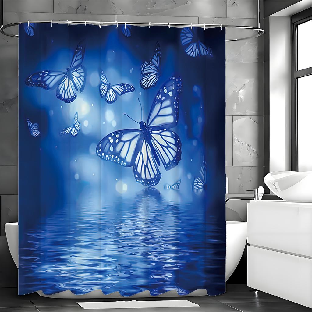 Niebieski Motyl Jezioro Woda Fantazja Zasłona Prysznicowa, Dekoracyjna Zasłona Prysznicowa do Łazienki, Wodoodporna Zasłona Prysznicowa z Haczykami