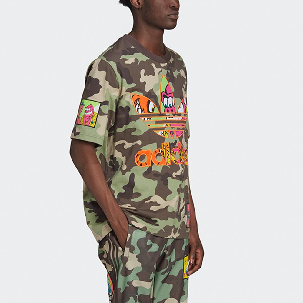 Adidas Originals X Jeremy Scott Collaboration Cartoon Camo Oversized T-Shirt Men Tops Military-Green H53374