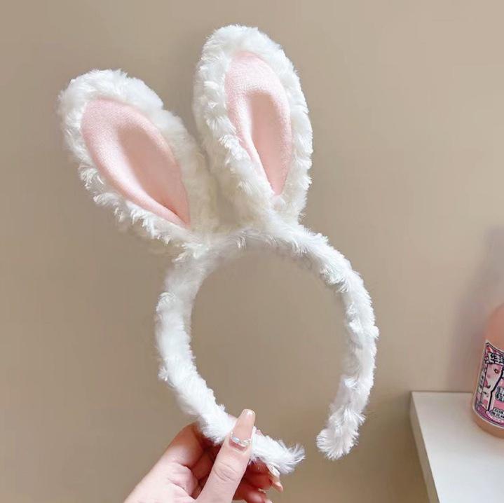 Women's Plush Heart-Eared Rabbit Headband: Cute Hair Clip & Face Wash Accessory