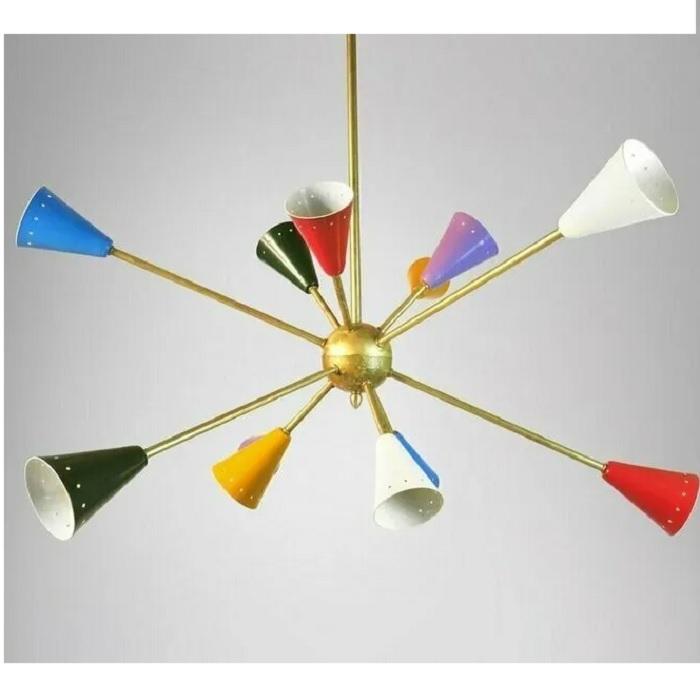 12 Arms Multicolored Italian Brass Sputnik Chandelier 1950s Style Light Fixture Iconic Industrial Brass Sputnik Ceiling Lamp