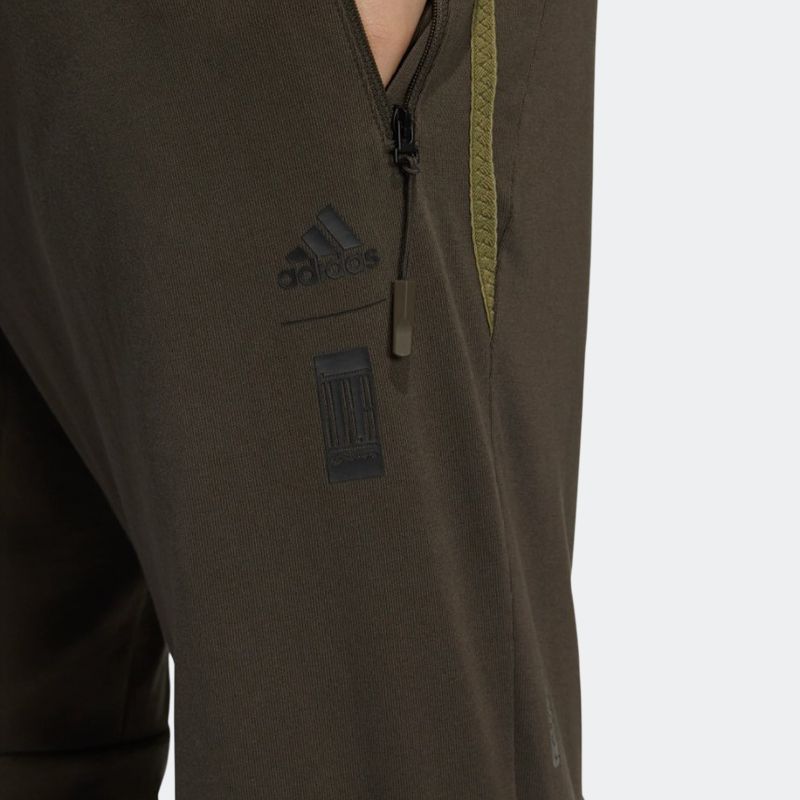 Adidas Essential Knit Pants With Cuffed Ankles And Logo Print Men Sportswear Bottoms Dark-Grey Olive-Green HE5159