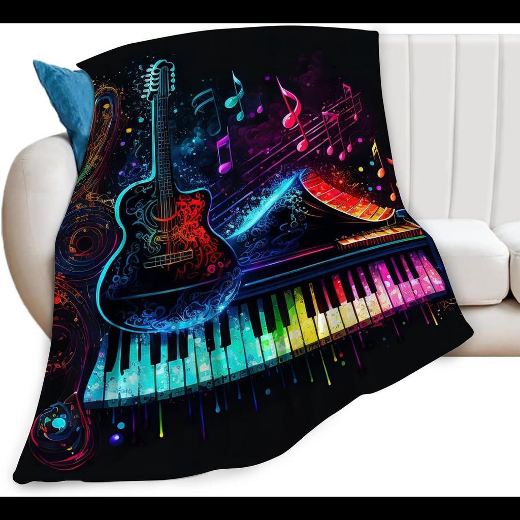 Colorful Guitar Music Note Throw Blanket Ultra Soft Fuzzy Plush Bedding X Inches Perfect Gifts for Music Lovers Women Girls Kids