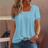 2025 Summer European & American Square Neck Eyelet Jacquard Short Sleeve Women's Top