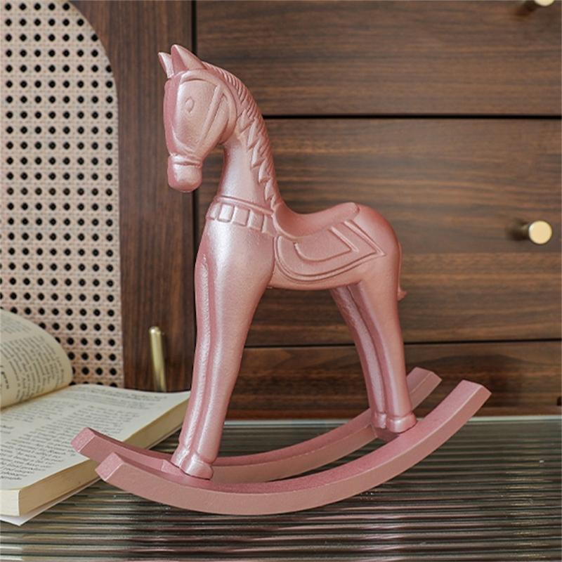 Holz Rosa Schaukelpferd Miniaturfigur Kinderzimmer Dekoration Handgefertigt Europäische Stile Wohnakzent Für Kinderzimmer Geschenk