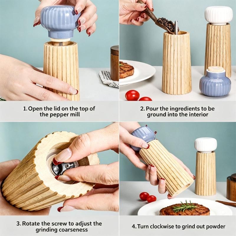 Macinapepe Macina Sale in Legno con Meccanismi Ceramici per Cucina, Conservazione Spezie e Macinatura Condimenti, Bottiglia