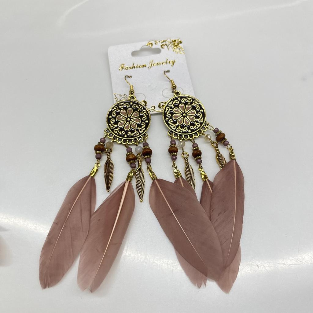 Retro Ethnic Style Feathers Long Ear Hooks Bohemian Vacation Style Earrings Earrings, Earrings, Personalized High-end Earrings Women
