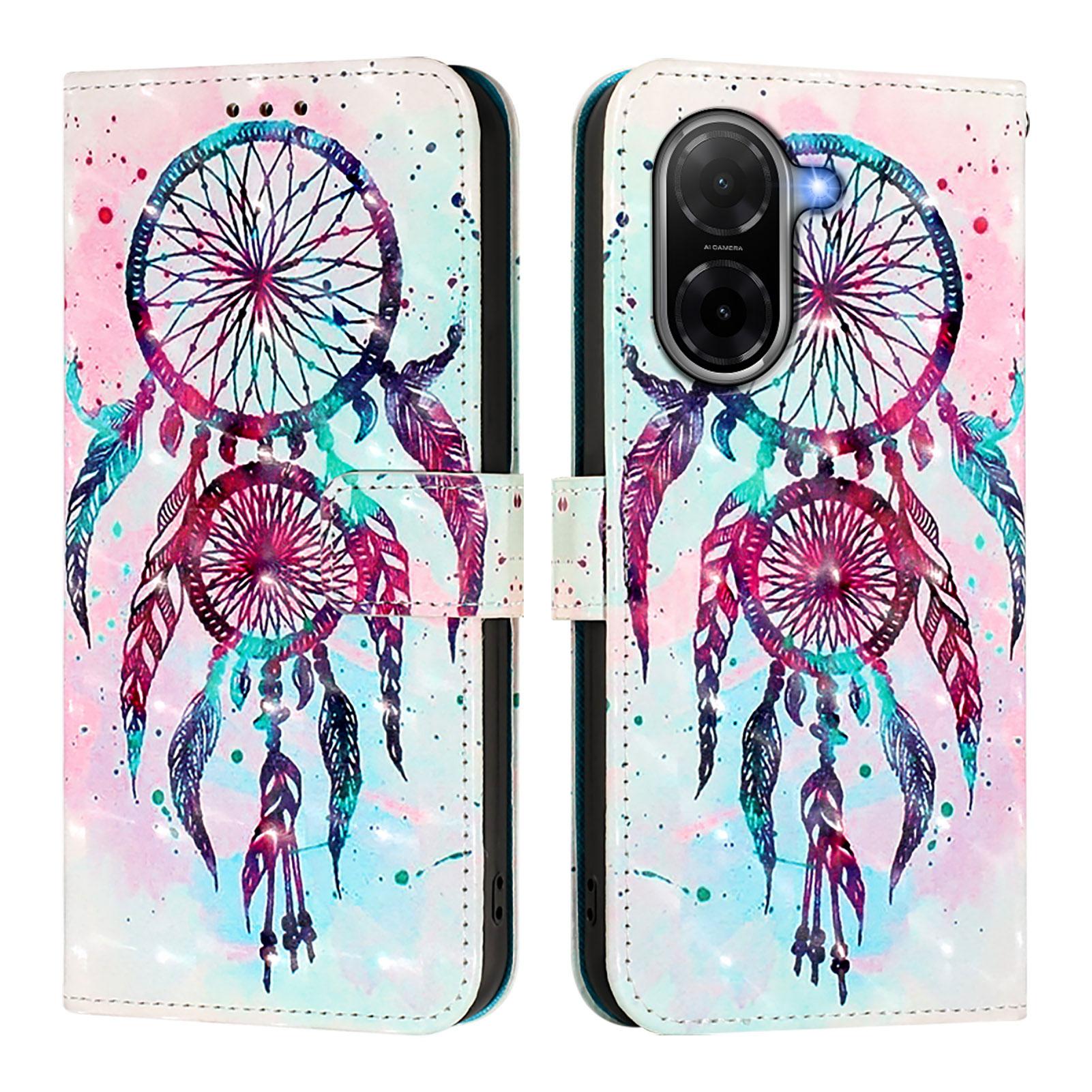 

For Xiaomi Poco C71 4G/Xiaomi Redmi A5 4G (171.7*77.8*8.3mm) Leather Case Pattern Printing Wallet Stand Mobile Cover with Strap Colorful Wind Chime