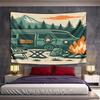 "Camping Van with Campfire Scene" Pattern Wall Hanging Tapestry Decorative Tapestry Home Decor for Bedroom and Living Room