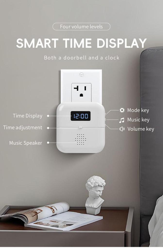 Smart Infrared Sensing Doorbell with Time Display, Multiple Ringtones, and LED Flash Reminder.
