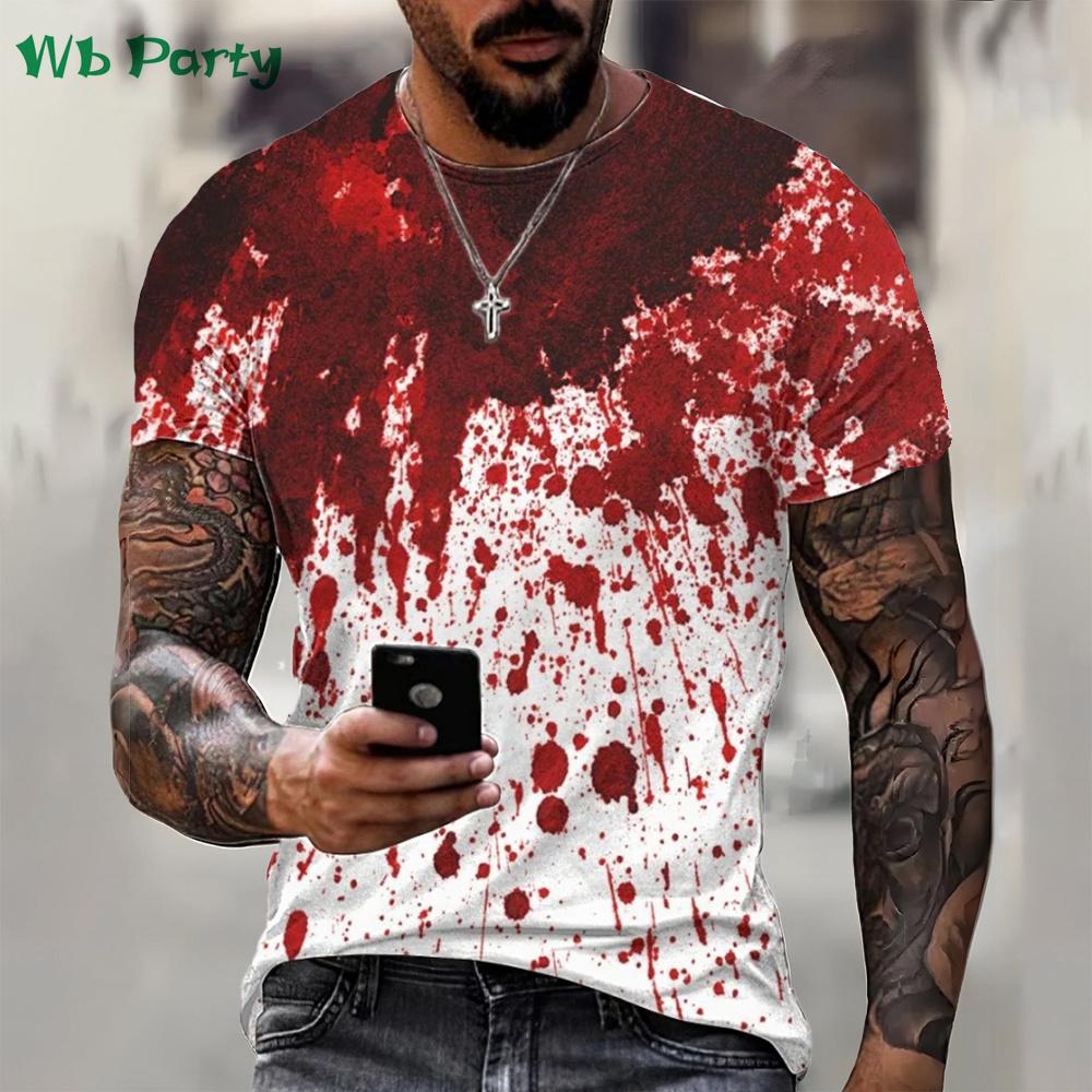 Problem Solved Bloody Print Men's Clothing Fashion T-shirts for Men Horrible Halloween Short Sleeve Tops O-Neck 3D Mens T Shirt