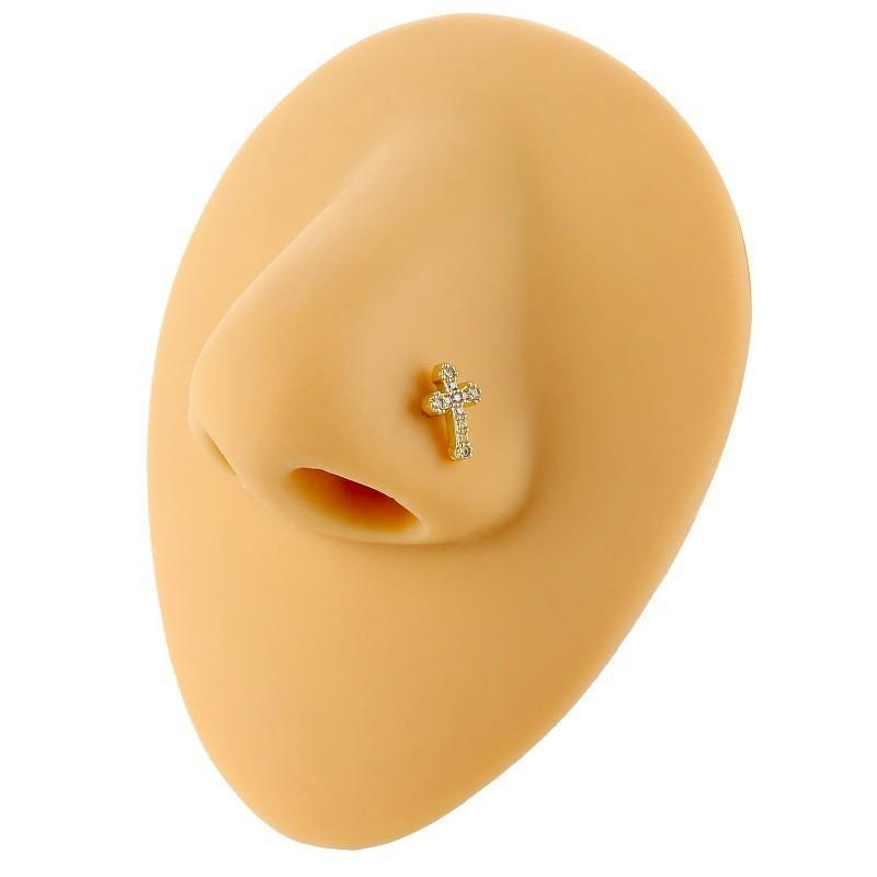 Křížový perforovaný L-tvarovaný nosní piercing, kroužek do nosu, piercing do nosu se zirkonem