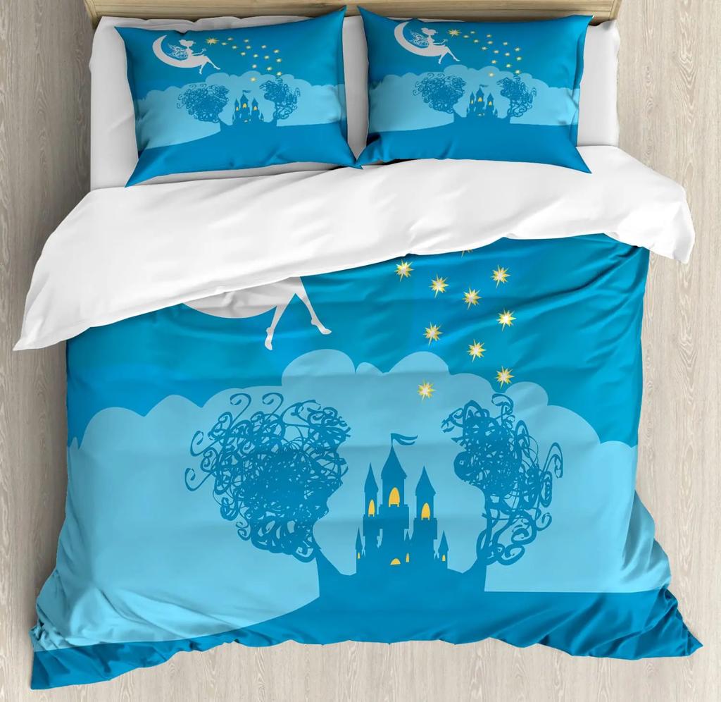 Fantasy Märchen Weiche Bettbezug-Set, Mädchen Flügel plus Schmetterlinge Kleiner Kobold Elf Wald Bettwäsche Set Wodlplus Warmer Deckenbezug Königin