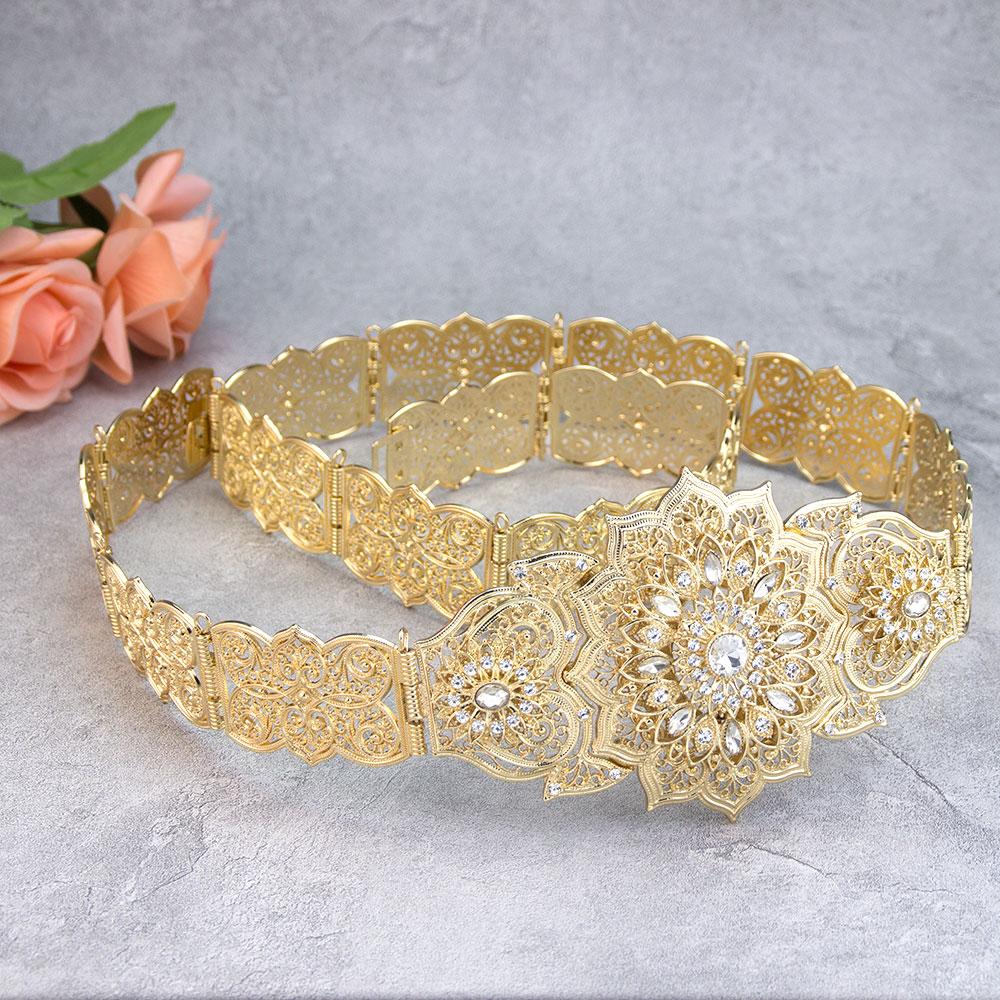 Poyasa Fashion Caucasus Women Dress Belt Metal Waist Chain Adjustable Length Arabic Bridal Wedding Jewelry Waistband