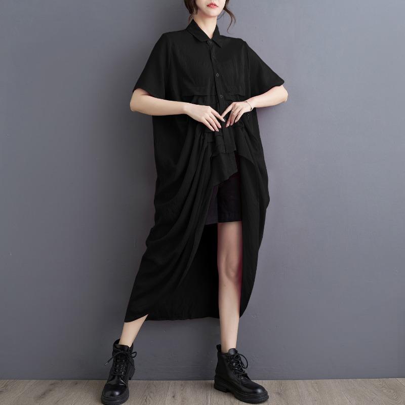 Dimanaf 2025 Women Plus Size Spring Summer Shirt Long Blouse Short Sleeve Buttons Asymmetrical Tops Tees Loose