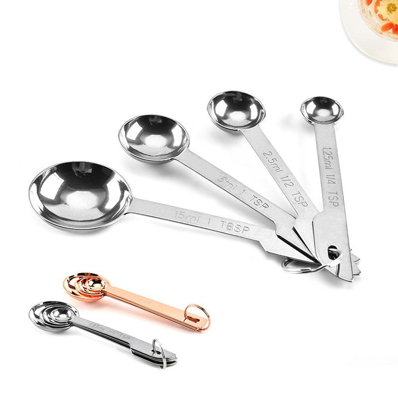 Stainless Steel Measuring Spoons Set of 4 Kitchen Essentials Dishwasher Safe Storage Ring Teaspoon Tablespoon Accurate Cooking