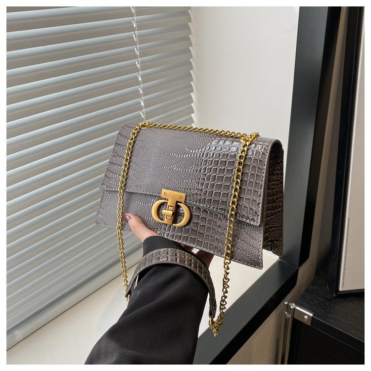 

Интернет знаменитость нишевая сумка новая мода универсальный крокодиловый узор подмышки женская сумка ретро цепь плечо сумка-мессенджер серый