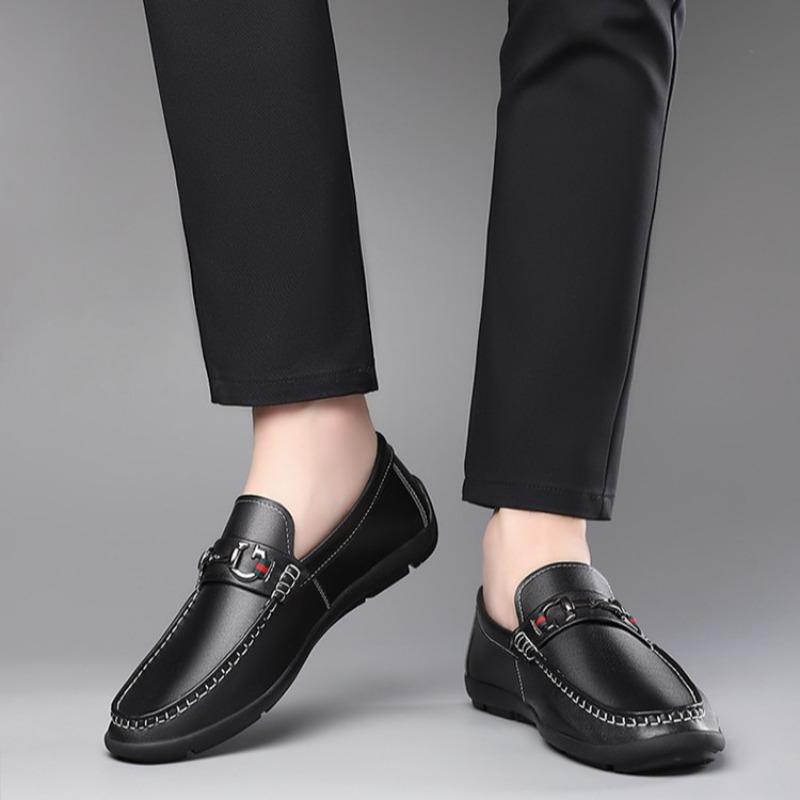 Leather Shoes Men's Autumn Soft Leather Casual Doudou Shoes Men's Lightweight Breathable Driving Shoes Soft Sole Tide