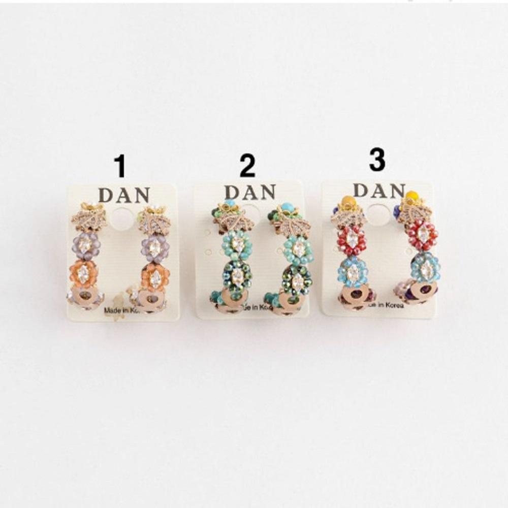 Women's 3-Piece Stone Bead Floral Pattern Grunge Earrings (13868867)