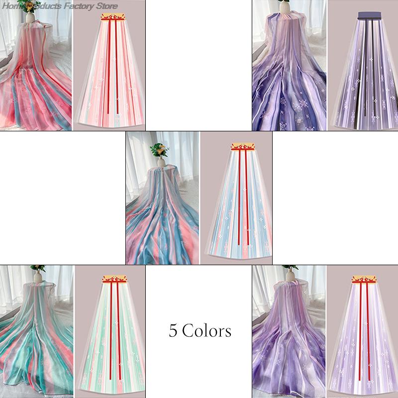 1M Ancient Style Rainbow Printed Chiffon Fabric 30D Organza Tulle Fabric For Diy Hanfu Pleated Tulle Skirts Wedding Dress Decor