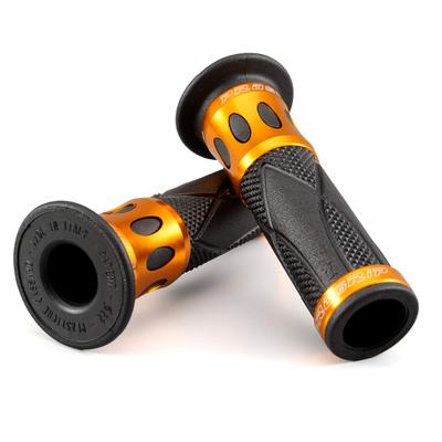 PROGRIP Motorcycle Standard 728 Aluminum for Handlebars with Diameter Grips, 122mm, Rubber, Through-End, Type, Ring, Gold, 22.2mm (98089)