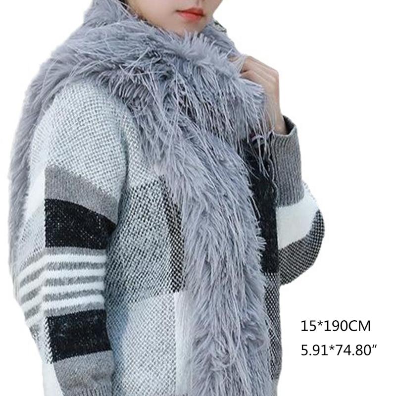 Womens Fuzzy Plush Scarf Knitted Furry Feather Long Scarf Collar Winter Warm Solid Color Scarves Shawl Wrap Streetwear