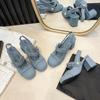 Fashion 2024 Women Summer 7cm High Heels Shoes Sandals Lady Bling Mules Slingback Silver Pumps Female Denim Sandals Bridal Quality Shoes