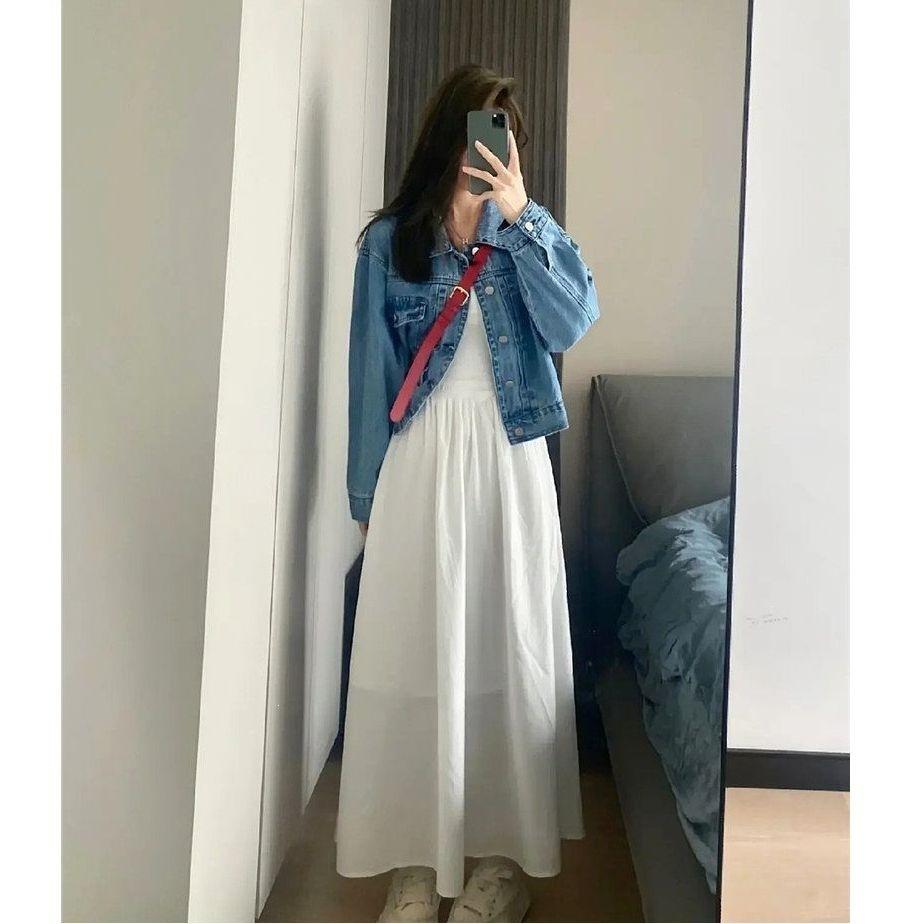 Korean atmosphere gentle white suspender dress children early spring 2026 new first love temperament long skirt