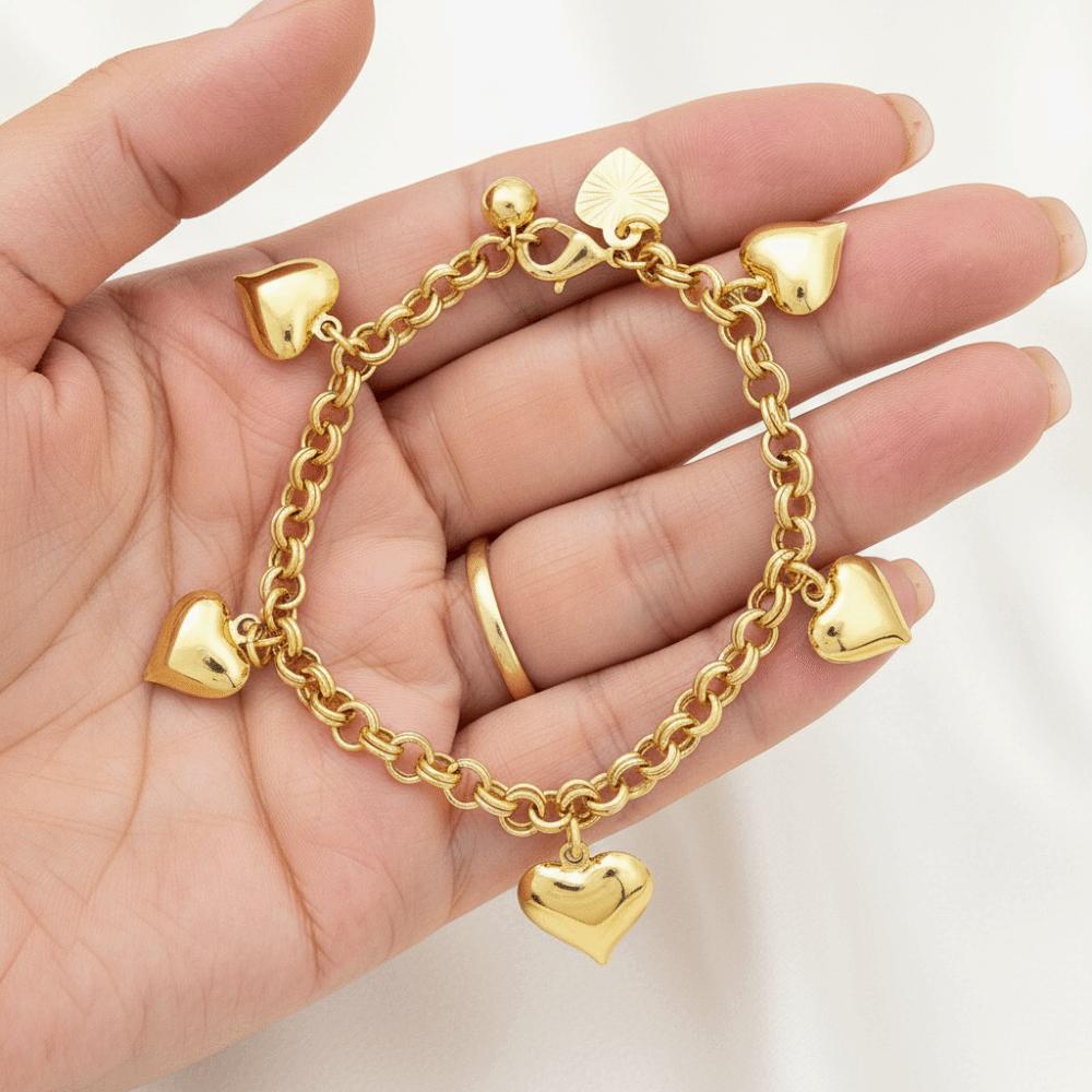 Chain Gold Bracelet Unique Charm Chunky Bracelet Bridal Party Heart Bracelet  Fashion