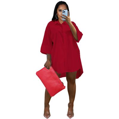 Robe chemise ample de couleur unie pour femmes, grande taille, printemps et automne