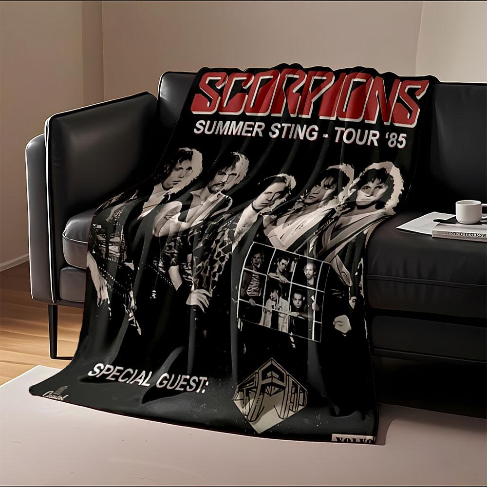 Promotional poster for Scorpions’ 1985 Summer Sting Tour with bold text. for all seasons blanket lunch break throw gift