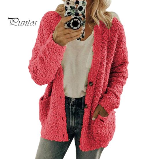 

Женское плюшевое пальто с длинными рукавами, однобортная куртка с карманами, однотонное утолщенное теплое плюшевое пальто для повседневной носки на осень-зиму M розовый