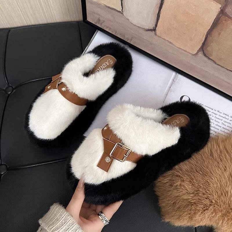 

2023 Women s Furry Height-Increasing Cotton Slippers: Warm, Thick-Sole Autumn/Winter Half-Slippers 35
