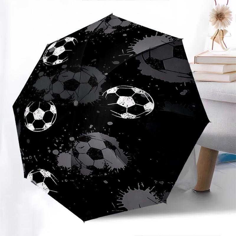 

1pc Soccer Ball Pattern Automatic Folding Umbrella, Portable Tri-Fold Design with Iron Frame, Ideal Gift for Fans, Travelers, Daily Use.X069