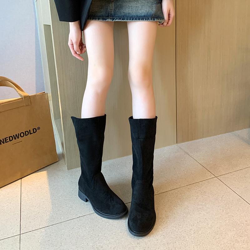

fat mm thick legs new short boots autumn and winter single boots thick heel retro suede medium boots widened large size women s shoes 35