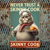 Vintage-Style Tin Sign "Never Trust a Slimy Chef" Rustic Metal Wall Art with Chef Cat Illustration, Metal Wall Art Decor