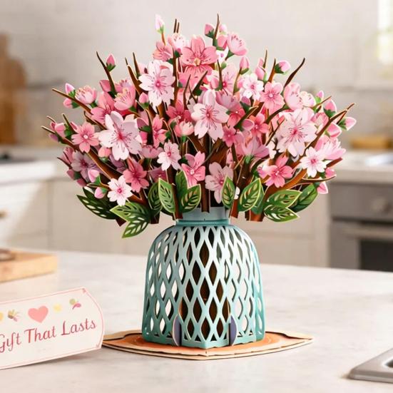 Pop-Up Vildblomma Alla Hjärtans Dag-kort 3D Pappersblomma Bukett Grattiskort Vikbar Romantiska Blomsterkort för Födelsedag Mors Dag Jubileum