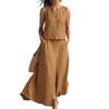 European and American Cross-border Sleeves Solid Color Cotton and Linen Tops Diagonally Inserted Bags Skirt Set 2026 Summer New Cross-border 