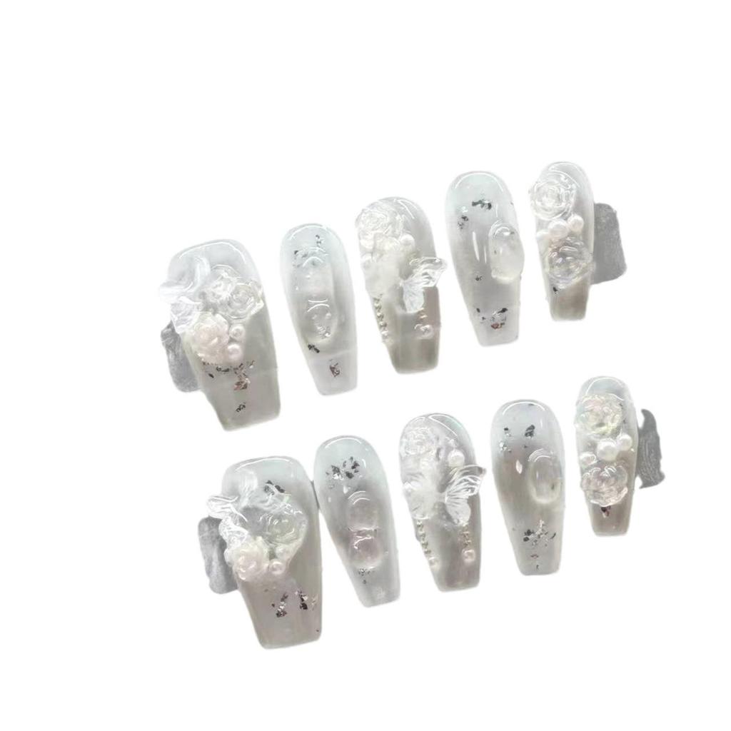 Handmade Camellia Butterfly Pearl Nail Stickers - Removable & Wearable